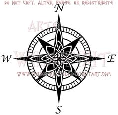 a black and white compass tattoo design