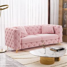 PRICES MAY VARY. 【STYLISH TUFTED BUTTON DESIGN】 This pink velvet couch features elegant tufted buttons and 4 shiny gold metal legs to catch your eye. This mid century morden sofa brings a touch of streamlined luxury to your living room, bedroom, office or lounge, offering a vintage modern aesthetic that will enhance the visual appeal of any space. 【STURDY AND STABLE】Featuring a solid wood frame and highly resilient spring coils, this pink velvet sofa provides a supportive seat that allows you to Pink Velvet Couch, Pink Velvet Sofa, Wide Sofa, Modern Velvet Sofa, Funky Living Rooms, Tufted Couch, The Big Comfy Couch, Velvet Tufted Sofa, Pink Couch