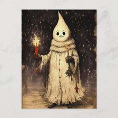 a painting of a ghost holding a lit candle in its hand and wearing a white outfit