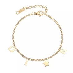 This iconic bracelet is ideal for styling and layering. Featuring a unique design, the bracelet will become a statement piece in any outfit. So make your look memorable with this timeless bracelet. Stainless steel Trendy Alloy Bracelet With Adjustable Chain, Alloy Bracelet With Adjustable Chain, Minimalist Alloy Charm Bracelet Gift, Elegant Alloy Bracelets With Adjustable Chain, Gold Stainless Steel Bracelets As Fashion Accessory, Elegant Alloy Bracelet With Adjustable Chain, Gold Stainless Steel Bracelet As Fashion Accessory, Trendy Tarnish Resistant Alloy Jewelry, Trendy Alloy Tarnish-resistant Jewelry