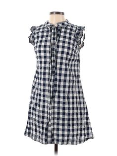 Dear Creatures Casual Dress Size: X-Small Blue Dresses - used. 100% COTTON, Collared, Checkered/Gingham, Short, Short Sleeve | Dear Creatures Casual Dress: Blue Checkered/Gingham Dresses - Used - Size X-Small Spring Blue Plaid Cotton Dress, Casual Blue Plaid Dress For Daywear, Blue Knee-length Plaid Dress For Spring, Blue Knee-length Plaid Summer Dress, Casual Blue Plaid Mini Dress, Casual Gingham Cotton Dress, Casual Cotton Gingham Dress, Sleeveless Cotton Plaid Dress With Ruffles, Casual Cotton Plaid Dress With Ruffles