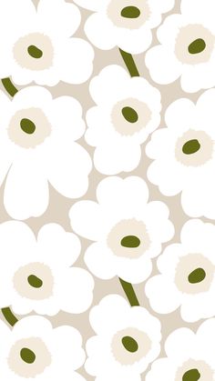 white flowers with green stems on a light brown and white background, seamless pattern