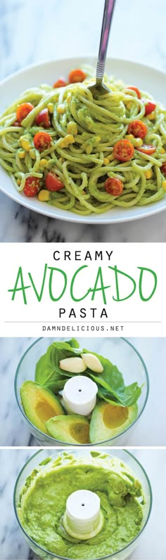 creamy avocado pasta with spinach pesto and fresh mozzarella sauce