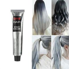 Permanent hair coloring cream, available in smoky grey, 100ml, Punk style, light grey, silver, unisex Size: 100 mL.  Color: Gray. Silver Grey Hair Dye, Permanent Hair Dye Colors, Silver Hair Dye, Grey Lilac, Grey Hair Dye, Lighter Hair, Bold Hair Color, Hair Color Cream, Glossy Hair