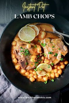 lamb chops with chickpeas and garbanzo beans in a black bowl