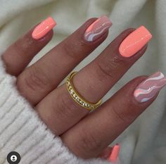 Uñas Color Coral, Coral Nails With Design, Unghie Sfumate, Peach Nails, Coral Nails, Summer Nail Art