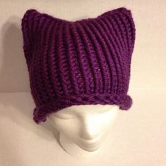 This Is A Hand Knit Cat Ear Beanie Made With Purple 100% Acrylic Yarn This Is A One Sizes Fits Most Teen-Adult Sized Hat Can Be Made In Children's Sizes Upon Request Can Also Be Made It Other Colors As Well Knit Cat, Cat Ear Beanie, Ear Beanie, Cat Eared Beanie, Knitted Cat, Cat Ear, Handcrafted Accessories, Cat Ears, Other Colors