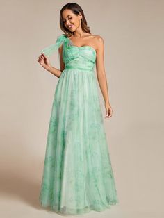 Floral Printed Empire Waist Strapless Formal Evening Dress with A-line #color_Mint Green Empire Waist Evening Dress, Goddess Gown, Strapless Evening Dress, Umgee Dress, Formal Evening Dress, Ever Pretty, Affordable Dresses, Tulle Fabric, Versatile Dresses