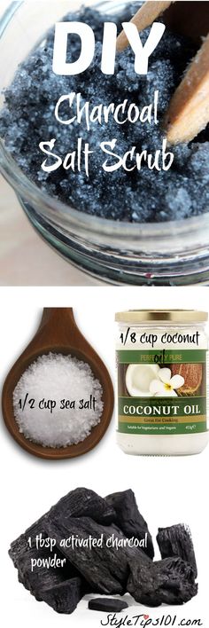 This DIY charcoal salt scrub uses activated charcoal to detoxify and purify the skin, while sea salt exfoliates, and coconut oil hydrates. Diy Charcoal, Health Coconut Oil, Salt Scrubs, Magia Das Ervas, Homemade Scrub, Sugar Scrub Recipe, Diy Kosmetik, Coconut Oil Uses, Diy Body Scrub