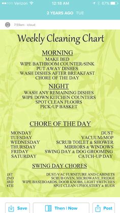 the daily schedule for this week's cleaning check - in is displayed on an iphone