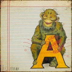 a drawing of a monkey holding the letter a