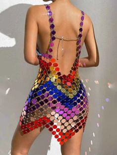 Features Of Disc Chainmail Dress 💖1.Vibrant Sequin DecorationThe sequins on this disc chainmail dress are meticulously arranged, creating a stunning effect. Each sequin adds to the vibrancy of the skirt.💖2.Attractive DesignThe sequins sparkle in the light, ensuring you bcome the center of attention wherever you go. If you love capturing everyone's gaze, this eye-catching rainbow sequin dress is your perfect choice.💖3.Quality WorkmanshipHandcrafted by skilled artisans, this sequin skirt showca Rainbow Sequin Dress, Short Sequin Skirt, Rhinestone Skirt, Green Sequin Dress, White Sequin Dress, Red Sequin Dress, Pink Sequin Dress, Sequin Bodysuit, Silver Sequin Dress