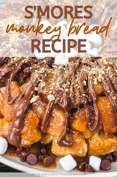 s'mores monkey bread recipe with chocolate drizzled on top