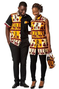 Chike African Print Men's Shirt - Orange / Black - Afrilege Couple Wardrobe, African Print Shirts For Men, African Shirts Designs, African Couple, Couples African Outfits, African Print Shirt, African Traditional Wear, Couple Matching Outfits, Traditional African Clothing