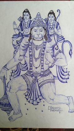 a drawing of three deities sitting on top of each other