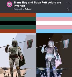 two different images of boba fett from star wars, one in color and the other in black