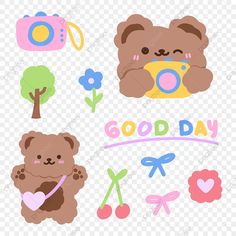 teddy bear with camera and other items for good day clipart, hd png