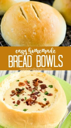 Homemade BREAD BOWLS are easier than you think! You just need 5 basic ingredients to make your soup nights extra special. #homemadebreadbowls #easybreadbowls @Creations by Kara How To Make Bread Bowls Easy, Soup Bowls Bread, Bread Machine Bread Bowls For Soup, Bread Bowl Bread Machine, Quick Bread Bowl Recipe, How To Make Bread Bowls For Soup, Bread Bowl Recipe Bread Machine, Easy Bread Bowls For Soup, Homemade Bread Bowls For Soup