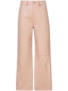 powder pink nappa leather high waist belt loops front button and zip fastening two side inset pockets two rear patch pockets straight leg flared hem cropped leg Leather Culottes, Proenza Schouler Shoes, Leather Trousers, White Label, Powder Pink, Cropped Trousers, Fall Shopping, Women's Wardrobe, Proenza Schouler