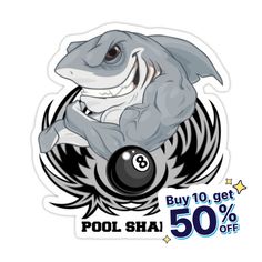 a sticker with an image of a shark playing pool