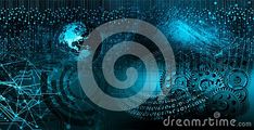 an abstract background with blue and black lines, dots and circles on it's surface