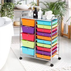 a multicolored storage cart with lots of drawers