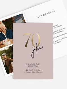 an old couple is celebrating their 70th birthday with this elegant 70th anniversary photo card