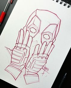 a drawing of a deadpool holding his hands up