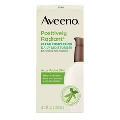 Aveeno Clear Complexion Daily Face Moisturizer helps prevent breakouts and clear up acne blemishes. Formulated for breakout-prone skin but suitable for all skin types, this daily facial moisturizer contains 0.5% salicylic acid acne medicine to control and prevent acne blemishes. Uniquely formulated with Total Soy Complex, this moisturizing lotion helps visibly even out skin tone and smooth texture to improve your complexion and help skin look and feel healthier. This fast-absorbing acne moisturi Aveeno Positively Radiant Moisturizer, Aveeno Clear Complexion, Moisturizer For Combination Skin, Acne Medicine, Acne Moisturizer, Salicylic Acid Acne, Skin Care Lotions, Acne Facial, Moisturizer For Oily Skin