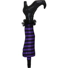 a black and purple striped umbrella with an animal head