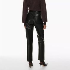 These Are High-Rise Straight-Leg Pants With Five-Pocket Styling And A Universally Flattering Fit. They’re Made With Our Innovative Vegan Leather That Looks And Feels Like The Real Thing. They Have An Authentic Drape And A Soft Sheen That Feels Right From Day One. Wilfred Melina Pant, Aritzia Melina Pant, Melina Pants, Melina Pant, Carrot Pants, Aritzia Pants, Leather Pant, Aritzia Wilfred, Faux Leather Pants