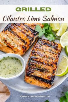 grilled cilantro lime salmon on a white plate