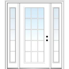 MMI DOOR 60-in x 80-in Fiberglass Full Lite Left-Hand Inswing Primed Prehung Single Front Door with Sidelights with Brickmould in the Front Doors department at Lowes.com Front Door With Sidelights, Door With Sidelights, Prime And Composite, House Upgrades, Steel Entry Doors, Steel Front Door, Fiberglass Front Door, Craftsman Door, Prehung Doors