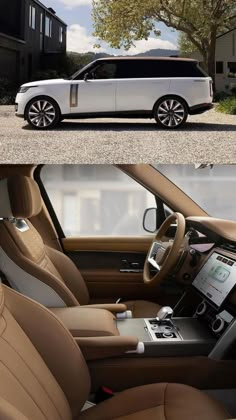 the inside and outside view of a white range rover