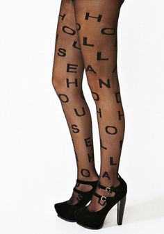 Sheer black tights with alphabet print. These tights are too cool, You'll absolutely love it !!  -By house of Holland -Nylon/Elastane/Cotton Blend  -One size fits most Henry Holland, Black Opaque Tights, Sheer Black Tights, Silk Stockings, House Of Holland, Stocking Tights, Opaque Tights, Teacher Style, Fashion Tights