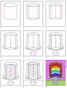 how to draw a rainbow cake step by step instructions for kids and beginners with pictures