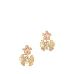 Anabel Aram Jewelry earrings from the Butterfly Collection Approx. 0.86"L x 0.6"W 18-karat gold-plated brass and enamel Cubic zirconia pavé For pierced ears Imported Gold Enamel Flower Earrings For Wedding, Gold Enamel Flower Earrings, Luxury Gold Earrings With Butterfly Charm, Enamel Drop Flower Earrings, Luxury Yellow Gold Butterfly Earrings, Gold Butterfly Charm Earrings, Elegant Gold Butterfly-shaped Earrings, Yellow Gold Butterfly-shaped Pierced Earrings, Flower Earrings