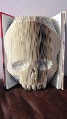 an open book that has been folded to look like a skull