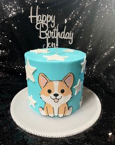 a birthday cake with a dog on it