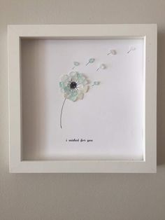 a white frame with a dandelion in the center and words written on it