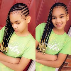 Braids for Kids - 100 Back to School Braided Hairstyles for Kids Lemonade Braids With Beads, Kids Lemonade Braids, Lemonade Braids For Kids, Kids Lemonade, Lemonade Braids Hairstyles