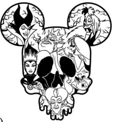 mickey mouse's head with many disney characters on it, including the evil queen