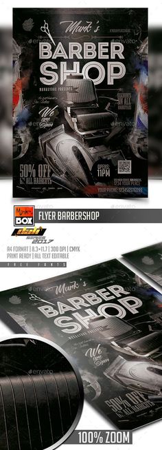 a flyer for a barber shop with an image of a car on the front and back