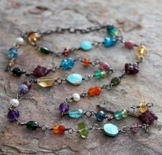 Multi Gemstone Necklace, Jewelry Design Necklace, Green Onyx, Artistic Jewelry, Jewelry Projects, Jewelry Tutorials, Wire Wrapped Jewelry, Necklace Silver, Jewelry Making Beads