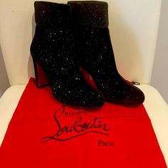 Never Worn, Gorgeous Louboutin Boots. Elegant Heeled Boots With Red Sole For Winter, Luxury Heeled Boots For Winter Evenings, Luxury Winter Boots For Night Out, Luxury Evening Boots With Red Sole, Luxury Ankle Boots For Evening, Luxury Ankle-high Party Boots, Luxury Evening Ankle Boots, Luxury Winter Evening Heels, Luxury Heels For Winter Party