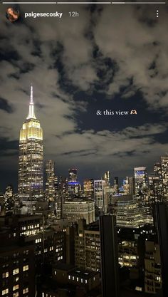 an image of the empire building in new york city at night with text that reads & this view