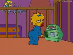 the simpsons character is looking at an alarm clock