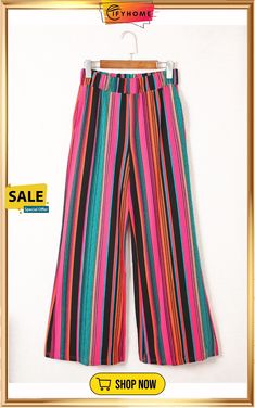 Multicolor High Waist Serape Print Wide Leg Pants Trendy Multicolor Trousers, Trendy Colorful Bottoms For Spring, Trendy Colorful Pants For Spring, Trendy Multicolor Straight Pants, Trendy Colorful Spring Bottoms, Trendy Colorful Spring Pants, High-waisted Colorful Bottoms For Spring, High Waist Colorful Bottoms For Spring, Colorful High-waist Bottoms For Spring