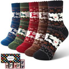 PRICES MAY VARY. 1.🔆Warm Material:These women socks are made from 60% wool blend, 10% cotton, 27% polyester and 3% rubber for warmth, softness, comfort and breathability. They are warm, soft, comfortable and breathable. They will keep your feet warm in the cold winter, indoors or outdoors. 2.📏Applicable Size: Wool warm women's socks fit US women's shoe sizes 5 to 9, and the socks are elasticated and easy to put on and take off, perfect for your feet. NOTE:Please do not iron, hand wash is recom Nordic Knitted Winter Socks, Winter Nordic Knitted Socks, Winter Knitted Socks For Stocking Stuffers, Comfortable Winter Socks With Fair Isle Pattern, Comfortable Fair Isle Pattern Winter Socks, Warm Thick Socks For Stocking Stuffers, Nordic Style Winter Socks For Gift, Cozy Winter Socks With Fair Isle Pattern, Comfortable Socks For Winter Stocking Stuffers