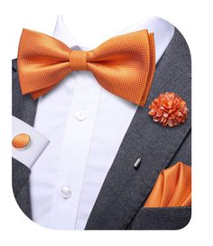 PRICES MAY VARY. Package contains: Pretied Bow Tie + pocket square + lapel pin + cufflinks Bow Tie Size: 4.7*2.4inches(12*6cm) Pocket Square Size: 9*9inches(23*23cm) Handmade Lapel: Custom design matching Lapel pin which is so unique that make you stand out in the crowd. Handmade, Limited, Precious! Great Match: Unique set solve your matching problem which is exclusive design and handmade by Dubulle team. Go ahead and you will find it is just the one! Formal Orange Bow Tie, Mens Bowtie, Gold Clothing, Semi Formal Outfit, Pocket Square Size, Cufflink Set, Cufflinks Wedding, Paisley Floral, Modern Gentleman